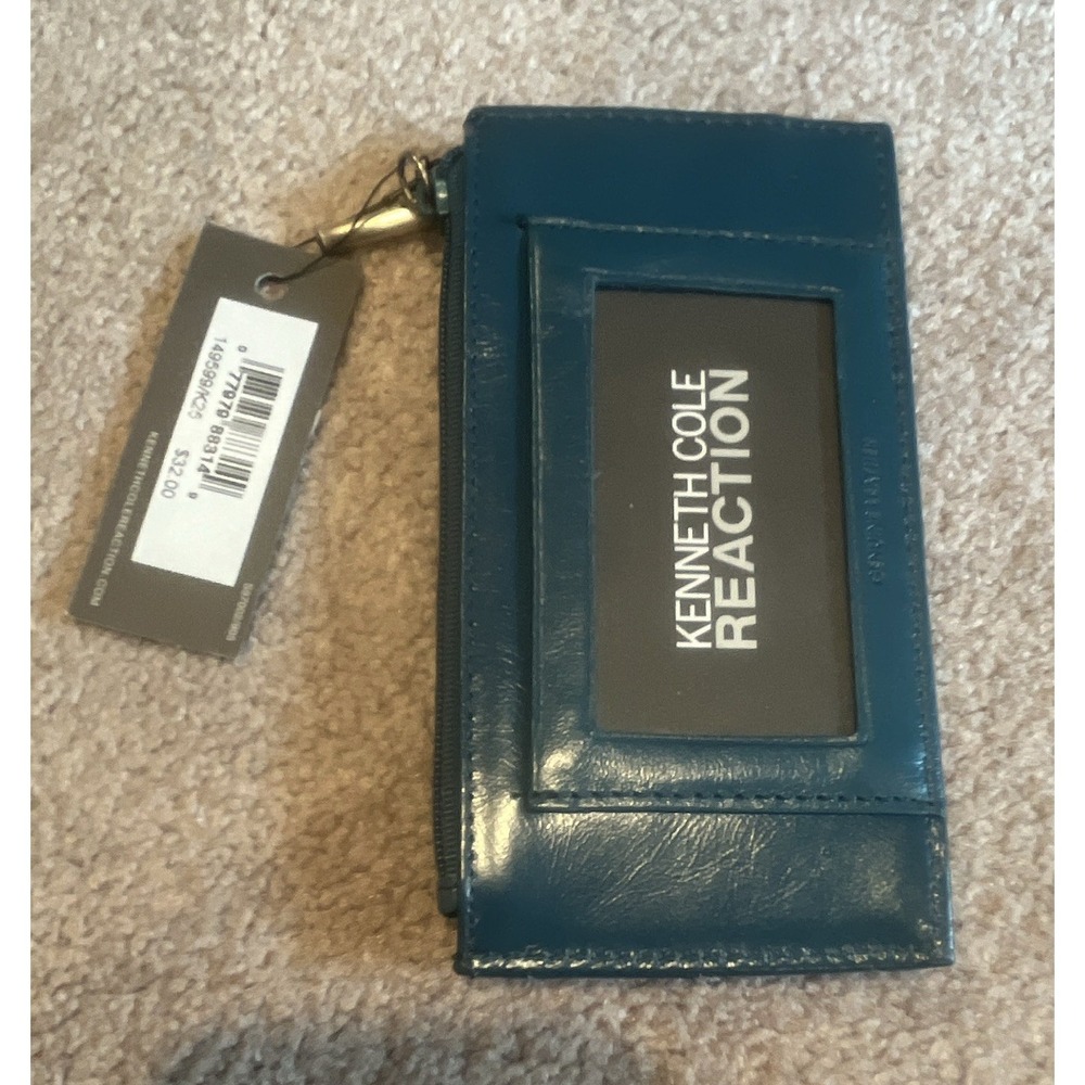 Kenneth Cole Reaction Blue Women's Zip Wallet Credit Card Holder ID Window